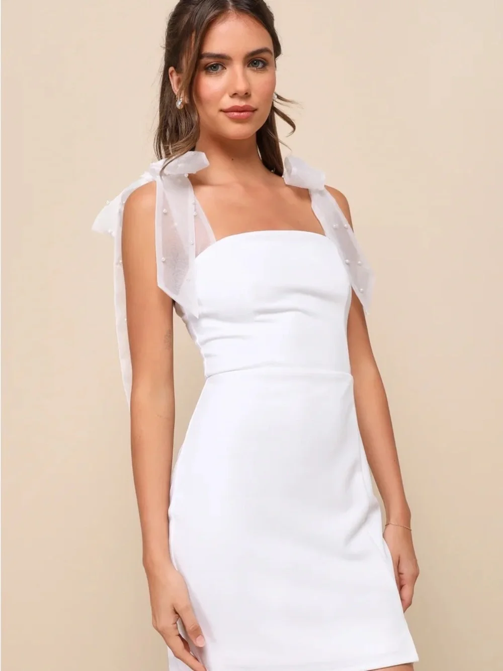 Lulu's White Tie-Shoulder Mini Bodycon Dress - Picture 1 of 2